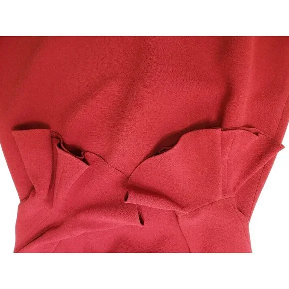 Rickie Freeman Teri Jon Womens Dress Mock Neck Peep Shoulder Flounce Red Size 2